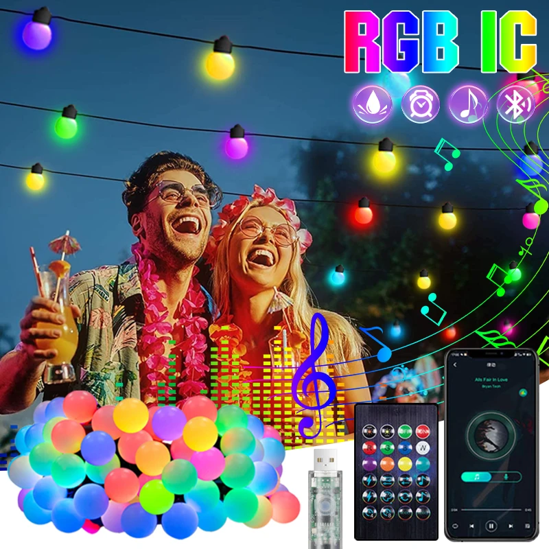 

Рождественская светодиодная гирлянда с шариками RGBIC, гирлянда, умная Водонепроницаемая уличная сказочная лампа, праздничные, свадебные, праздничные, праздничные, украшения на дерево