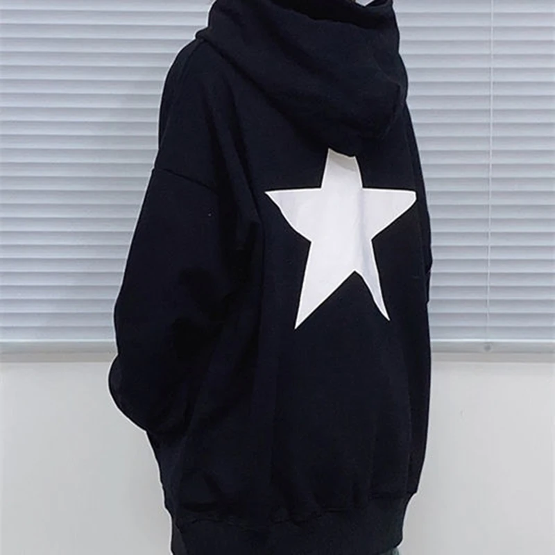 

Женские свободные свитшоты в стиле ретро с капюшоном и принтом звезд, женская уличная одежда, Модный Зимний пуловер унисекс с длинным рукав...