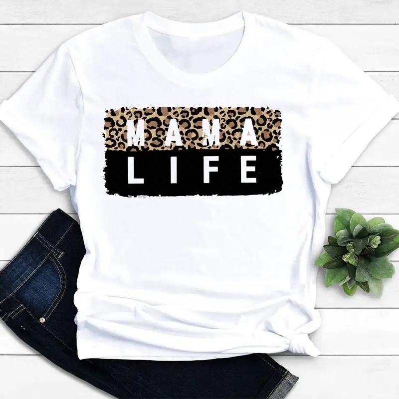 

Women Clothing Short Sleeve Graphic Tee T-shirts Female Leopard Sweet Mom Mother Love Fashion Casual Summer Tshirt Clothes
