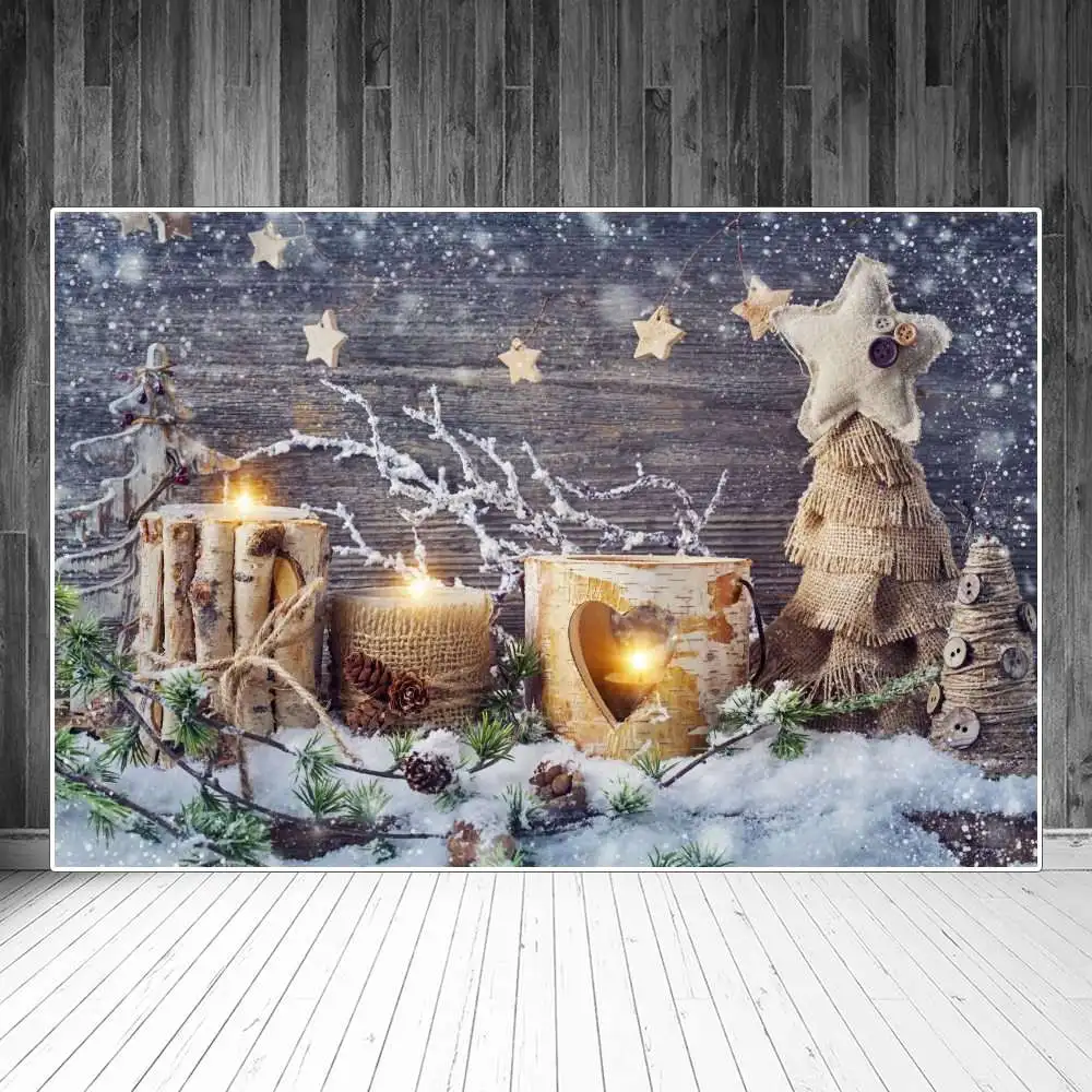 

Фон для фотосъемки с изображением рождественской елки фонаря шин снежинок деревянных досок
