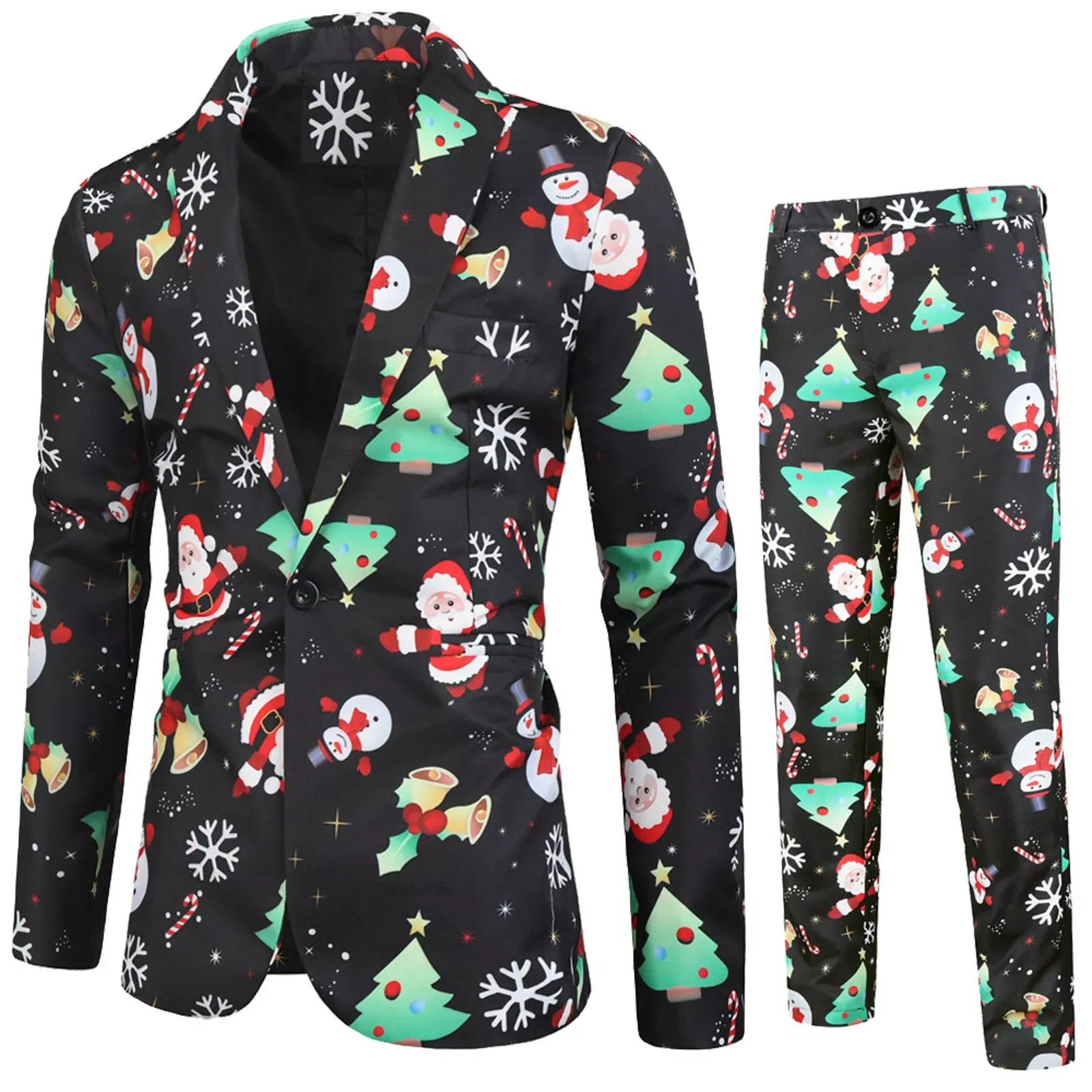 

NEW IN Men's Fashion Christmas Printed Jacket Pants Suit Set ​slim Fit Blazer Buttons Suit 3d Floral Print Painting Blazers