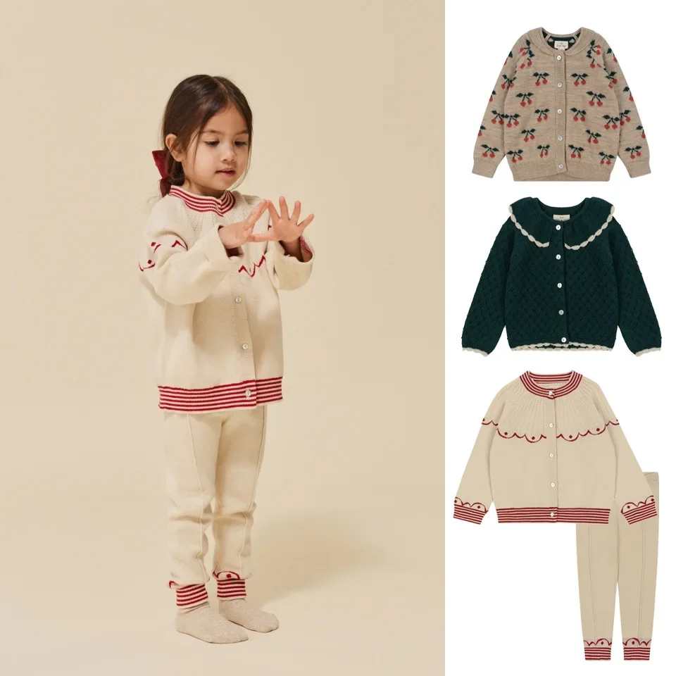 

23 осень-зима, новинка, детская одежда, свитер с большим лацканом, комплект из Свитера и брюк в дворцовом стиле
