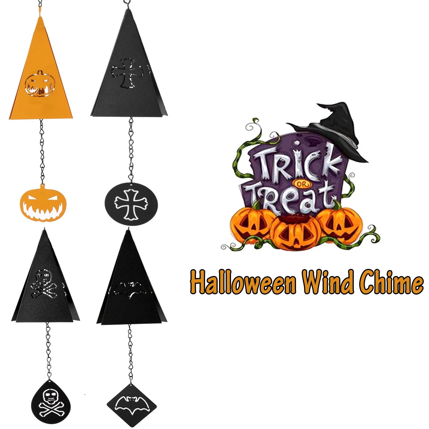 

1pc Halloween Metal Wind Chime Iron Triangle Pumpkin Pendant Bells Festival Atmosphere Garden Home Party Decoration Accessories