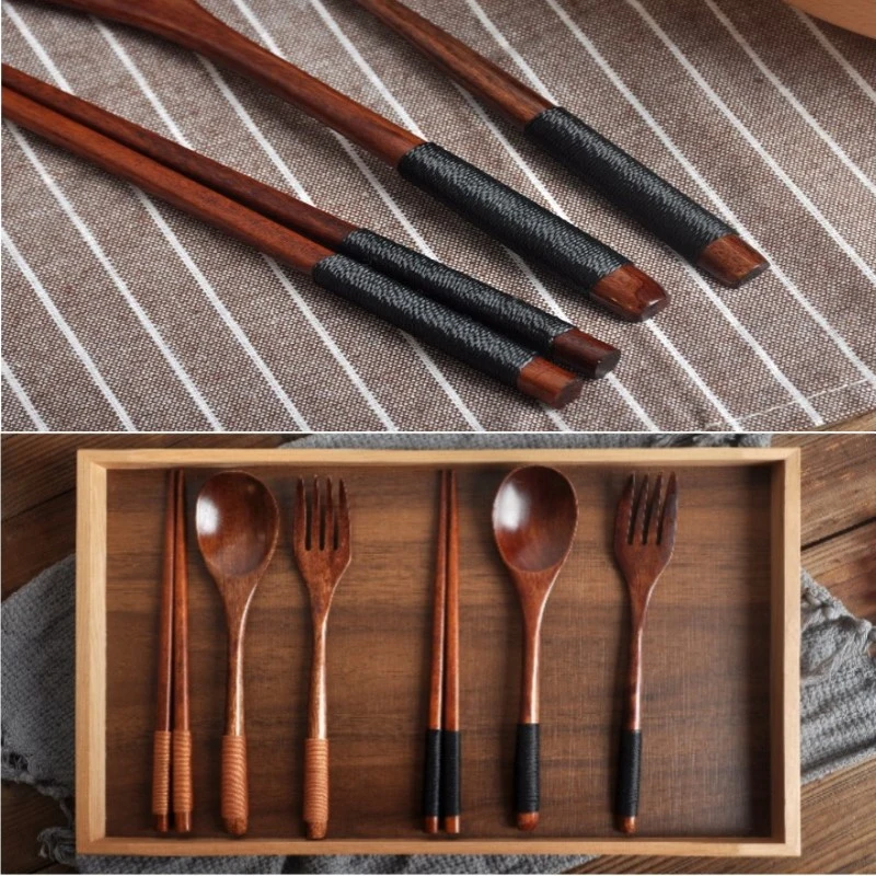 

Natural Wood Spoon Chopsticks And Fork Dinner Set Rice Soup Tableware Grain Handmade Household Tableware Tableware