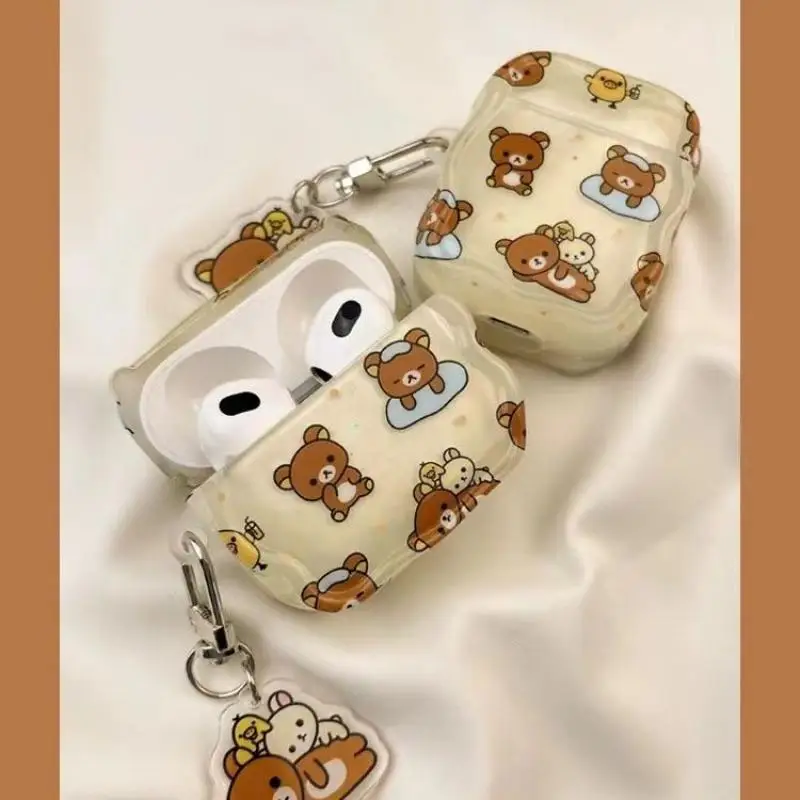Kawaii Cute Rilakkuma Bluetooth защитный чехол для наушников Airpodspro3/airpods1/2/3 с подвеской