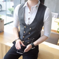 2022 british style mens spring double breasted suit vestmale slim fit fashion casual dress suit vest plus size s 5xl