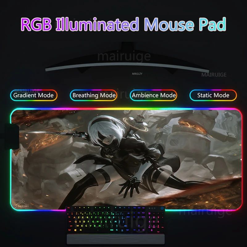 

RGB Mouse Pad NieR:Automata Gaming Accessories Led Sexy Girl Large MousePad Anime MouseMat Keyboard Desk Mat 40*90cm Play Mats