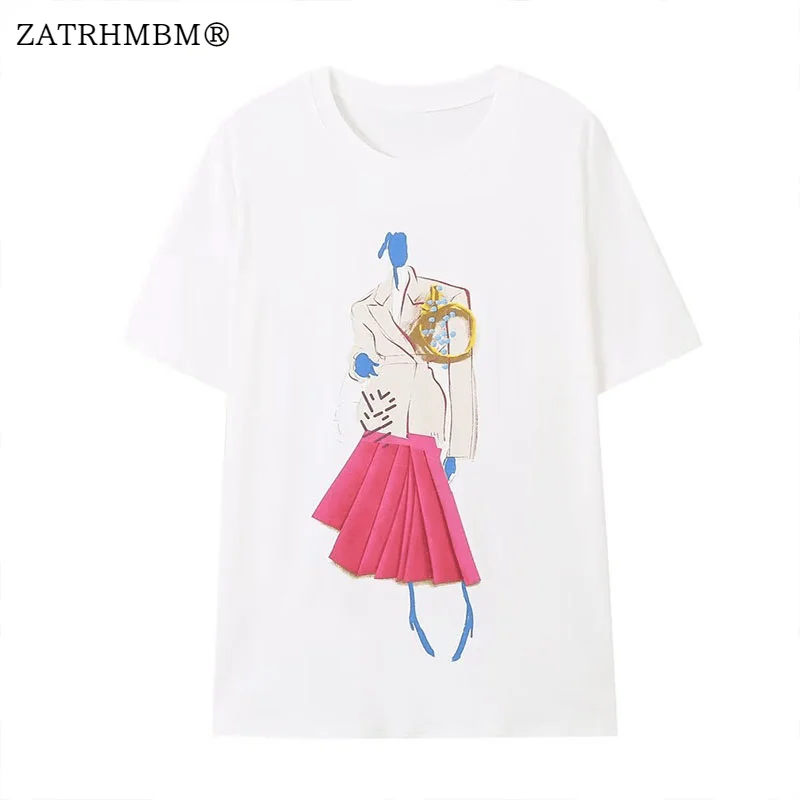 

ZATRHMBM Women 2023 Summer Fashion Printed T Shirts Vintage Crew Neck Short Sleeve Basic Female Top Tees Mujer