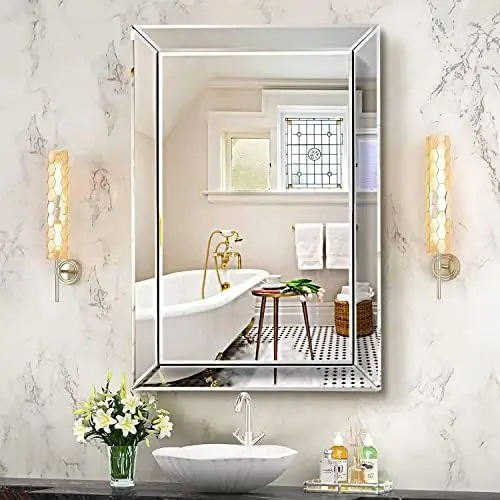 

on Mirror Mirror for Bathroom, 22" x 32" Rectangular Frameless Bathroom Vanity Mirrors for , Polished Beveled Edge Deco