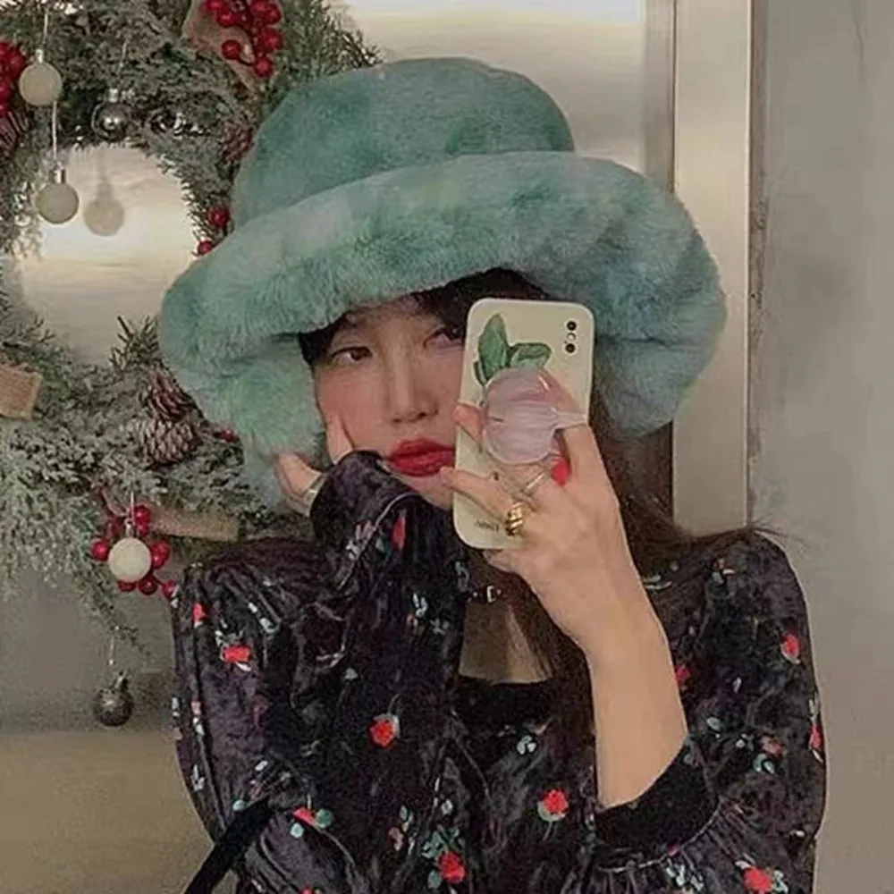 

Панама из искусственного меха, модная теплая плюшевая пушистая Рыболовная Шапка, однотонная Осенняя шапка с принтом в виде облаков и грибов