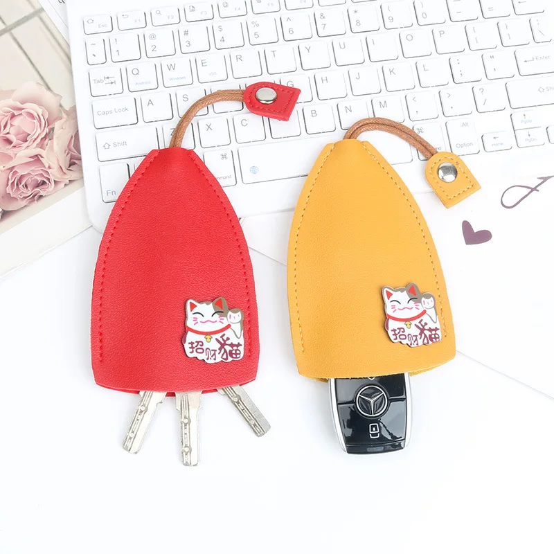 

Cute Creative Pull Out Key Sleeve Cartoon Animal PU Leather Car Key Case Holder Large Capacity Keychain Pouch Keychain Organizer