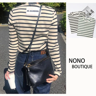 

Jil Sander Classic Striped Slim Men's T-shirt 100%Cotton Women's Long Sleeve Base Shirt Casual Simple Style Tops o-collar 1:1