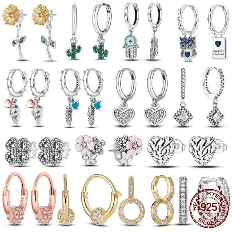 

New Silver Earrings 925 Sterling Silver Ocean Heart Shell Daisy Flower Moon Drop Earrings Women Studs Earings Fashion Jewelry