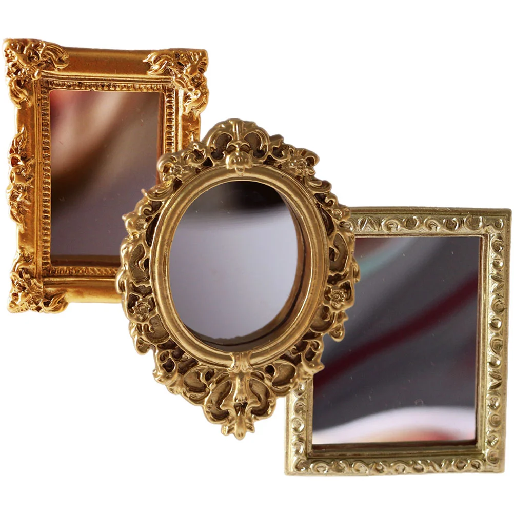 

3 Pcs Dollhouse Mirror Mini Accessories Dolls Household Tiny Decors Children Toy Gold Silver Prop Decoration Plastic Book shelf