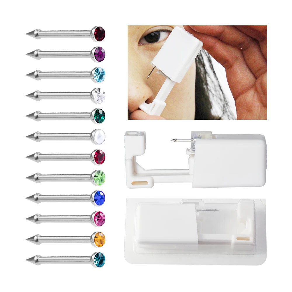 

1Set Disposable Safe Sterile Piercing Unit For Gem Nose Studs Piercing Gun Piercer Tool Machine Kit Earring Stud Body Jewelr