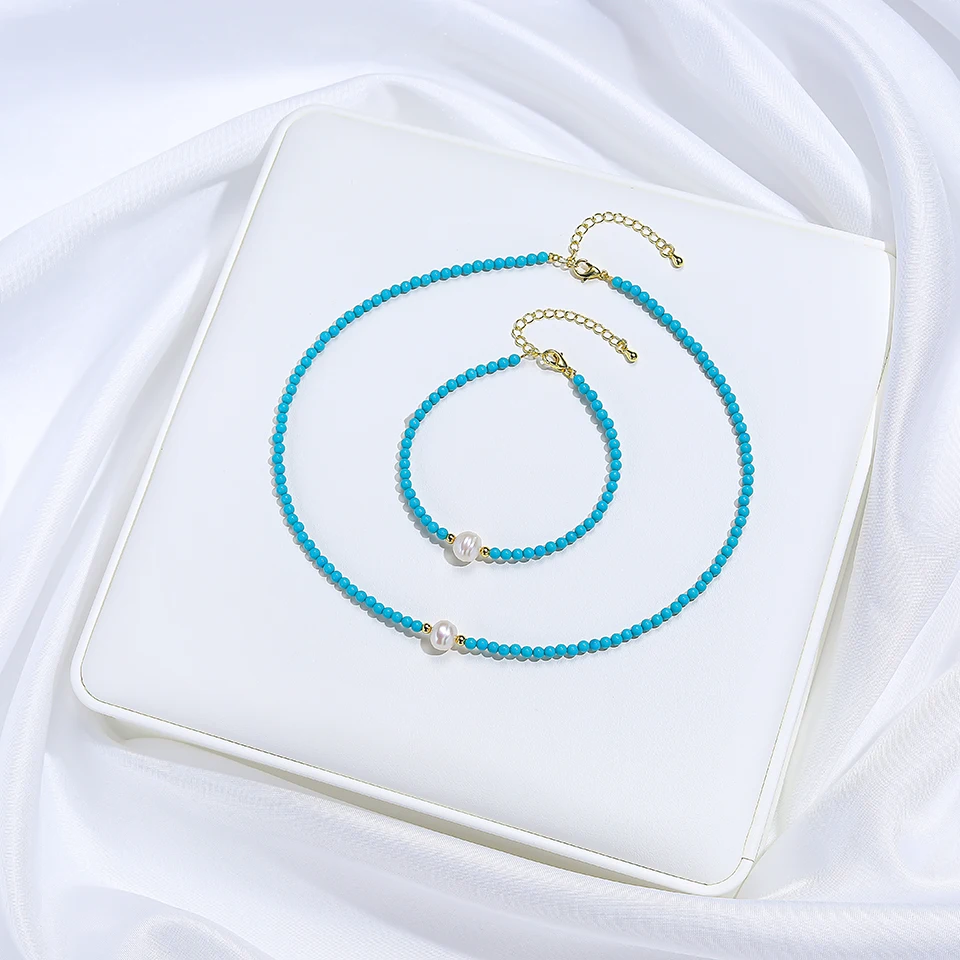 

8mm Freshwater Pearl Necklace Bracelet For Women On The Neck Choker Handwork Jewelry Set New In Stone Necklace Free Shipping