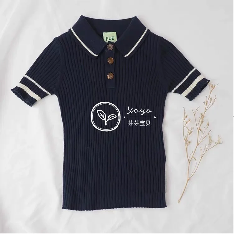Knitted Top 2022 Spring And Summer New Lapel Children's Short-Sleeved Soft And Comfortable Knitted T-shirt Children's Clothing
