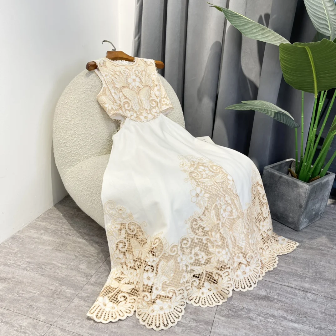 

Женское ажурное платье средней длины, бежевое или белое пляжное платье из 2022 натурального льна с цветочным принтом на крючках и вырезами, ле...