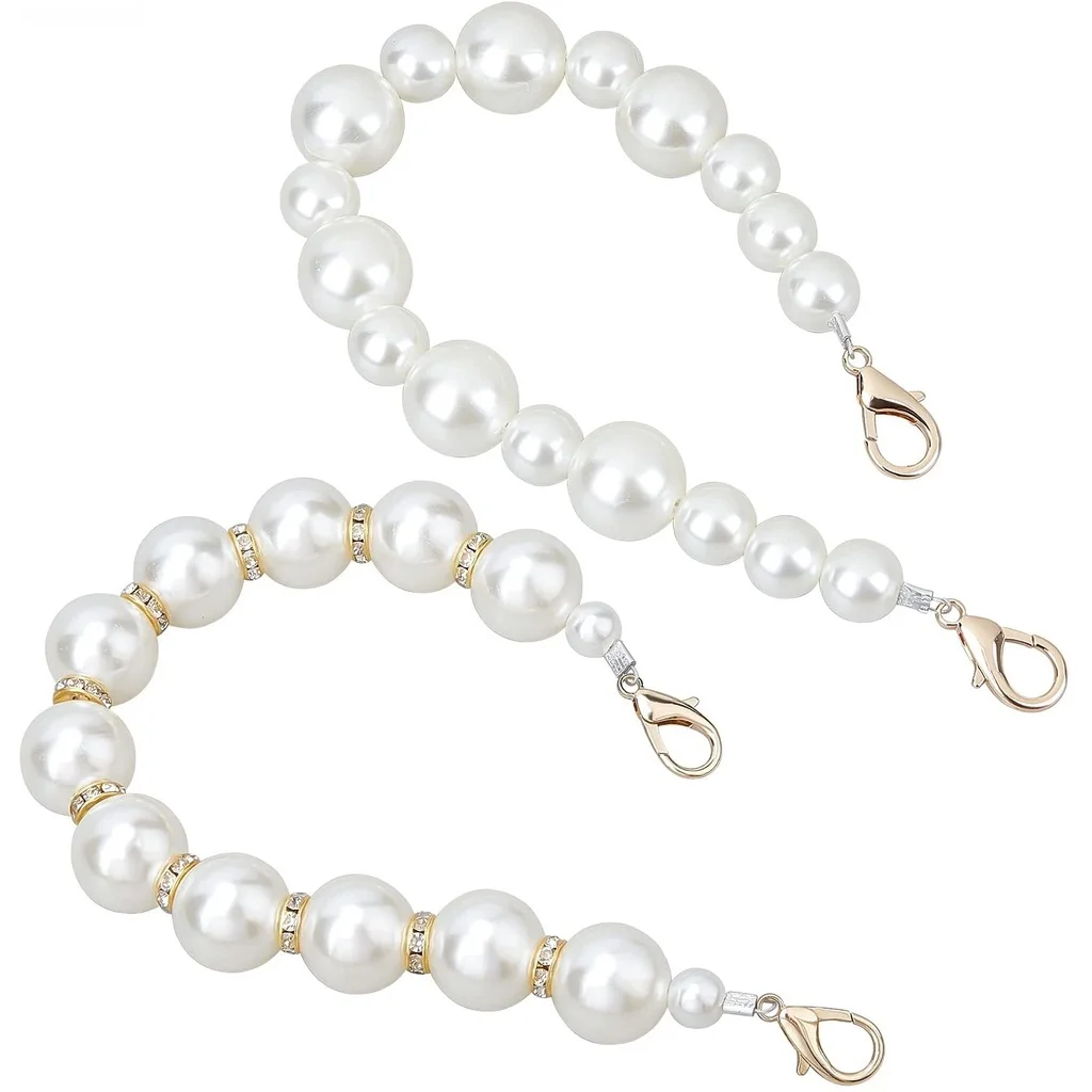 

2 Styles Imitation Pearl Bag Chain 31-32cm Handbag Chain Pearl Short Bag Chains with Beads Shoulder Chain Wallet Chain