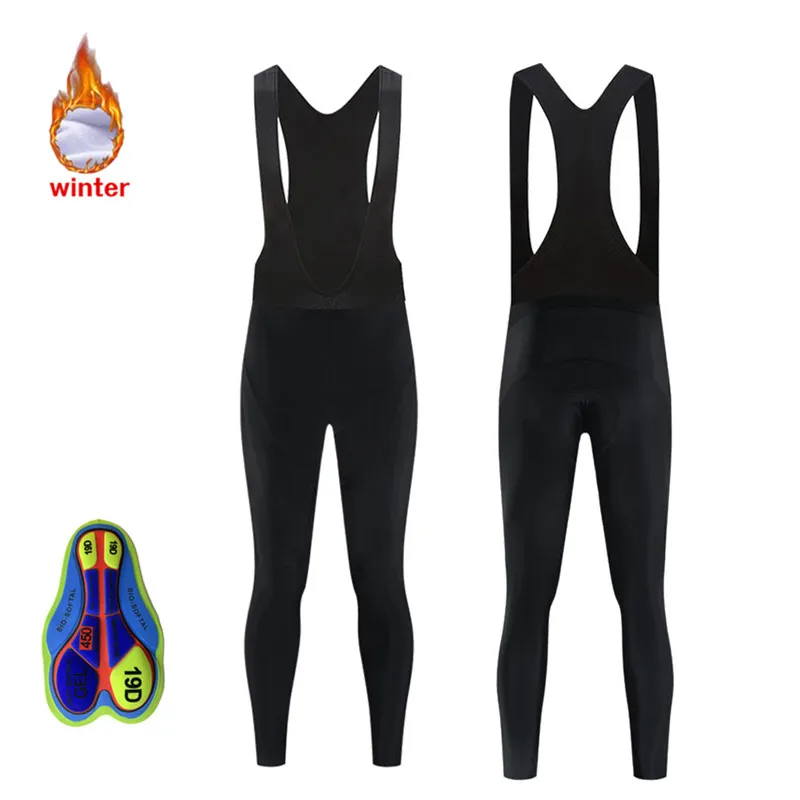 

Men's Winter Cycling Pants 2022 Team Black Thermal Fleece Long Bib Pants Mtb Bicycle Racing Bib Outdoor Sweatpants