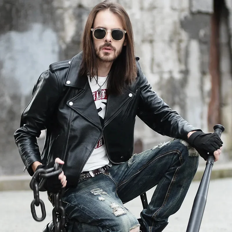

YR!Free shipping.sales.Classic motor biker style cowhide jacket,man fashion slim genuine leather coat.plus size.black