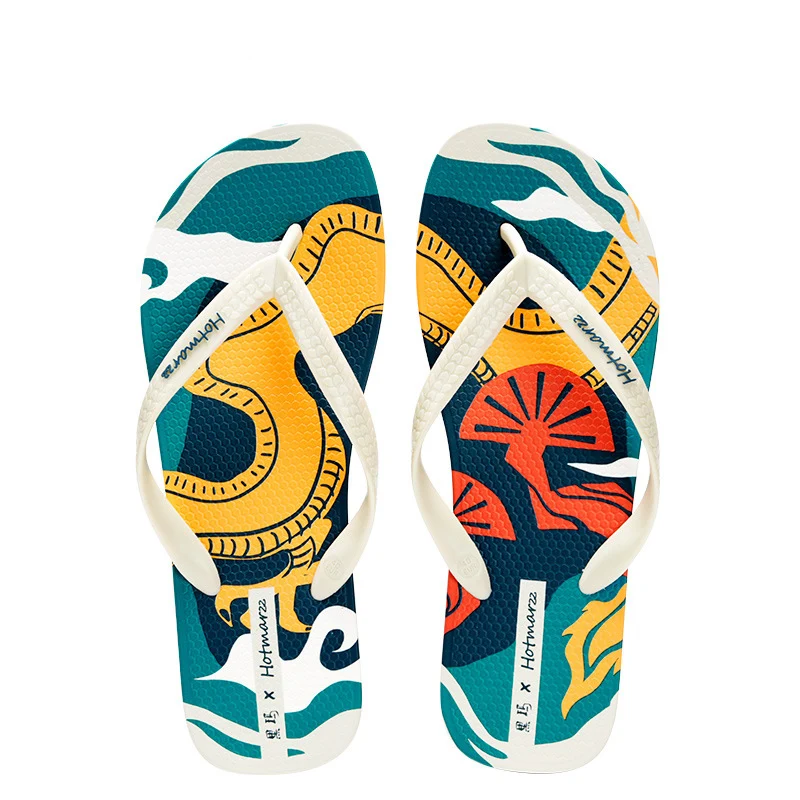 

New Men's Flip-flops Summer High-quality Non-slip Slippers Fashion Print Beach Shoes Flat-bottomed Home Slippers Men Shoes
