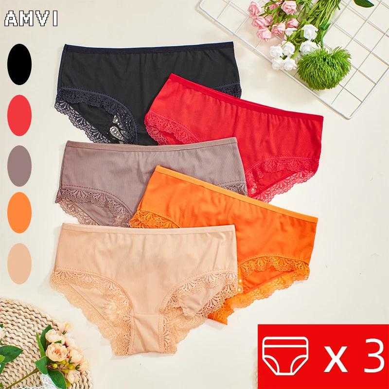 3 шт. новинка 2024 женские сексуальные кружевные трусики со средней талией женское