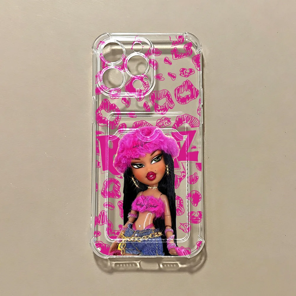 Фото Новый очаровательный чехол-картхолдер BratzS для iPhone 17e 17 16e 16 15 14 13 12 11 Mini Pro Max Air Plus, противоударный, прозрачный №5