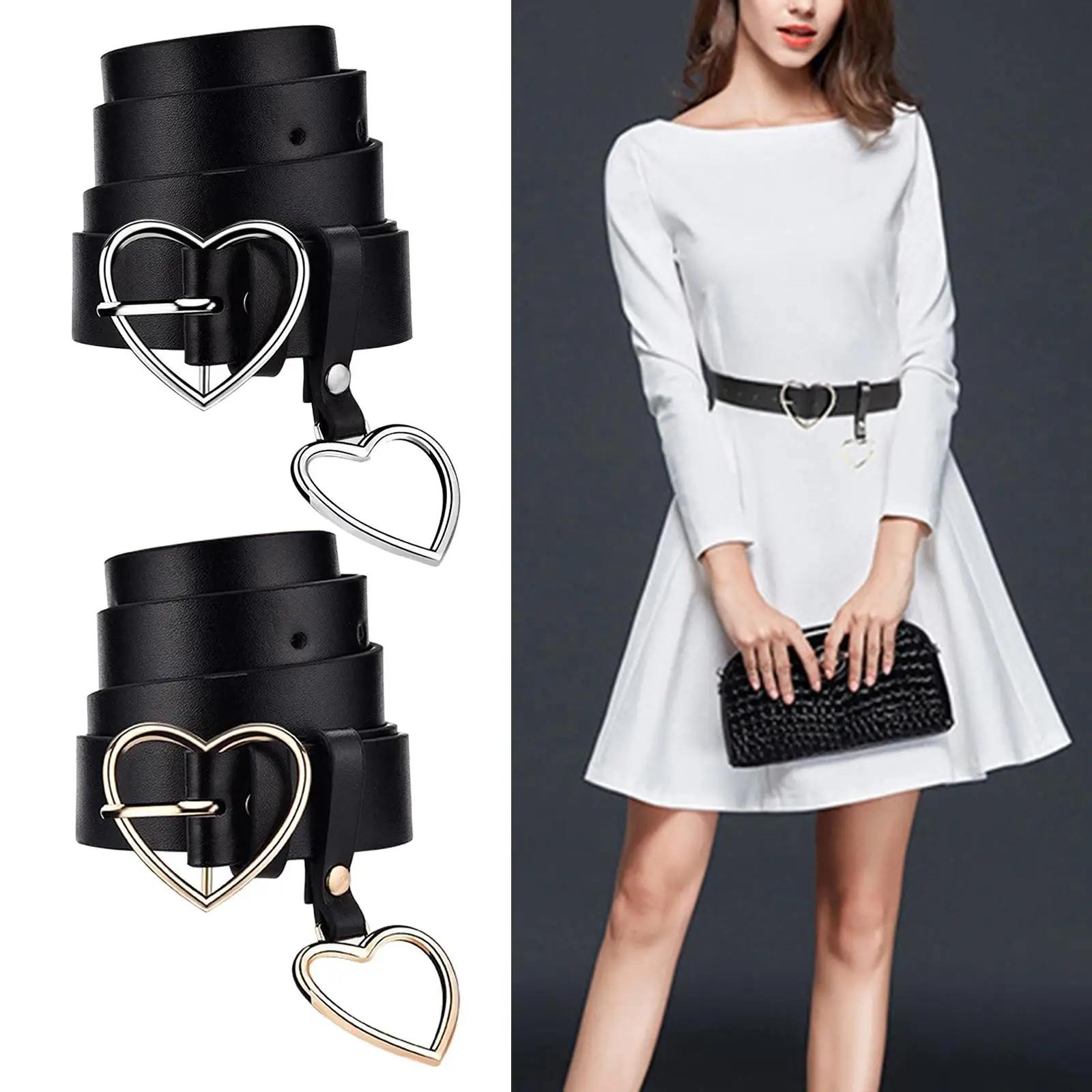

Womens Leather Belt Solid Color with Pin Buckle Simple Waist Belt Dress Pants