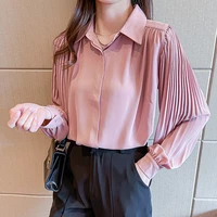 silk womens blouses fashion casual new long sleeve top buttons solid shirt large size korean style female clothing