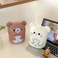 cute bear desktop trash can mini flip lid shaker debris storage bucket small paper basket creative desktop cartoon bucket kawaii
