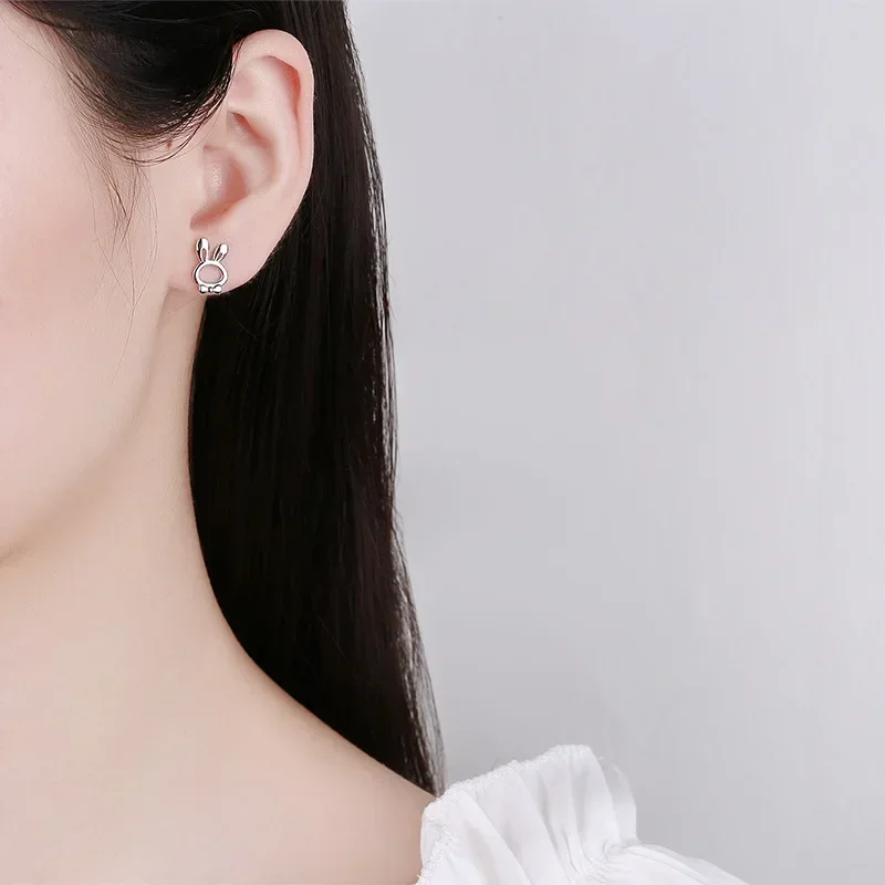 Серьги-гвоздики из стерлингового серебра 925 пробы с полым кроликом и морковью для