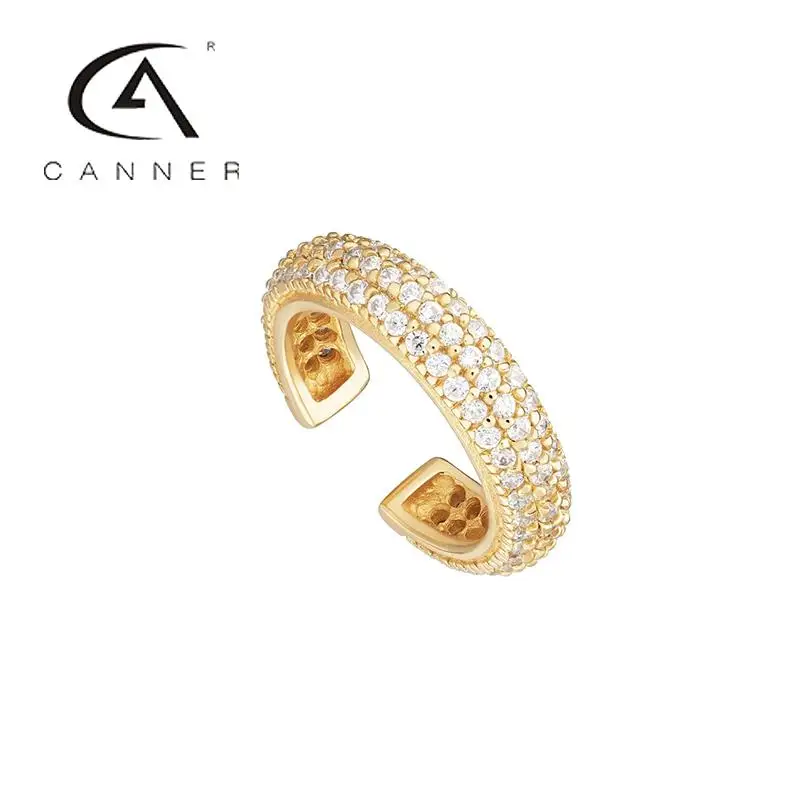 

CANNER Three-row Diamond Earrings For Women 925 Silver Jewelry 2023 Trend Gold Plated Zircon No Ear Hole Clip Earrings Jewelry