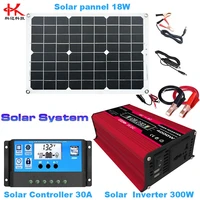 zr solar power sysem transformer converter inverter 12v 220v 110v 300w cigarette lighter 18w solar panel 30a controller