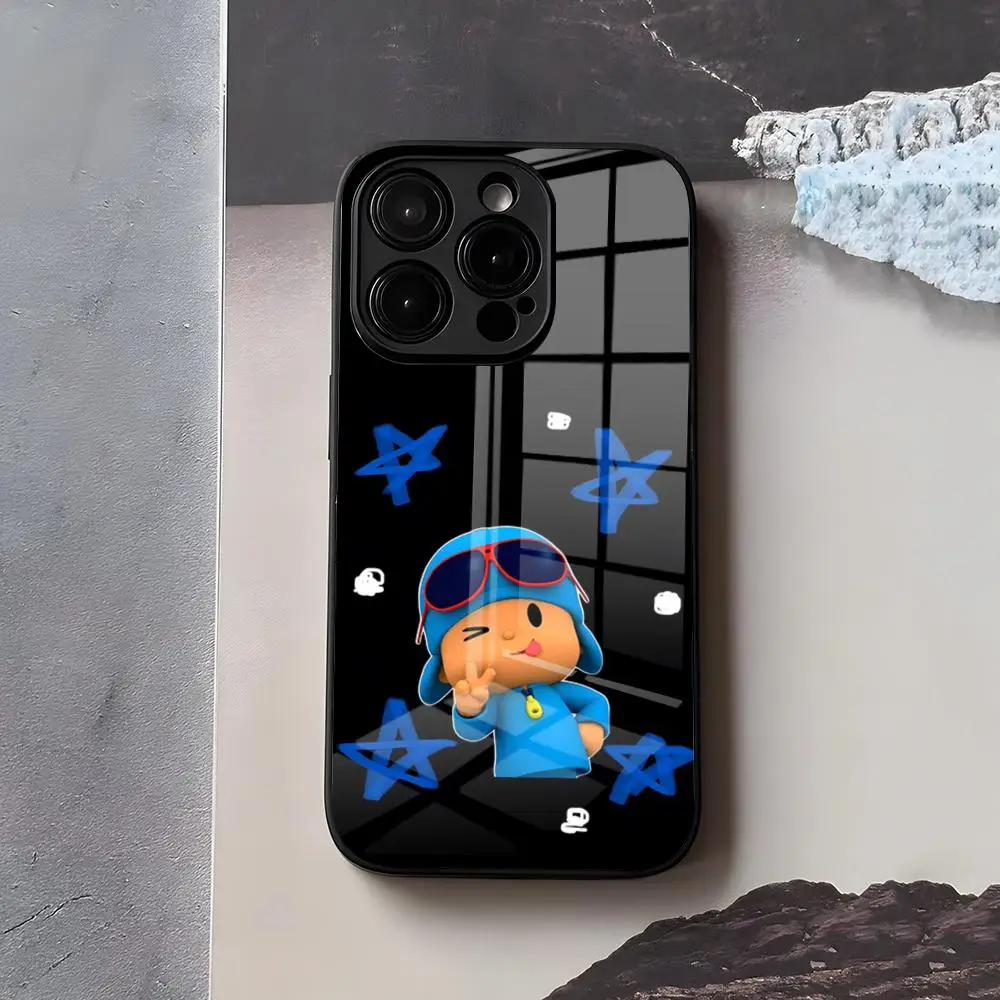Фото Чехол для телефона с мультяшным рисунком P-POCOYO для IPhone 17 Air 16 E Pro Max 15 14 13 Mini 12 Pro 11 Max Plus, черный, стеклянный №3