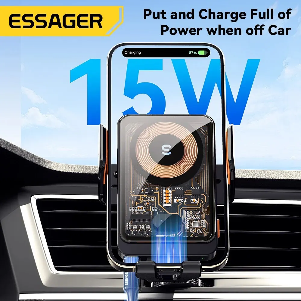 Фото Беспроводное зарядное устройство Essager 15W Qi, автомобильный держатель для телефона, крепление на воздуховод, подставка для iPhone, Samsung, поддержка быстрой зарядки №5