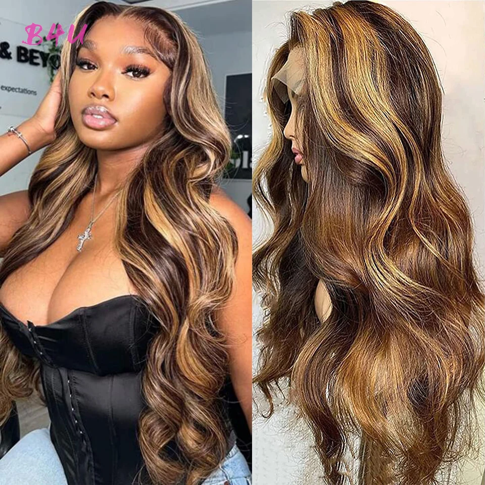 Highlight Wig Lace Front Human Hair Wigs For Women Brazilian Body Wave Frontal Wig 13x4x1 4x4x1 Lace Closure Wig 180% Density