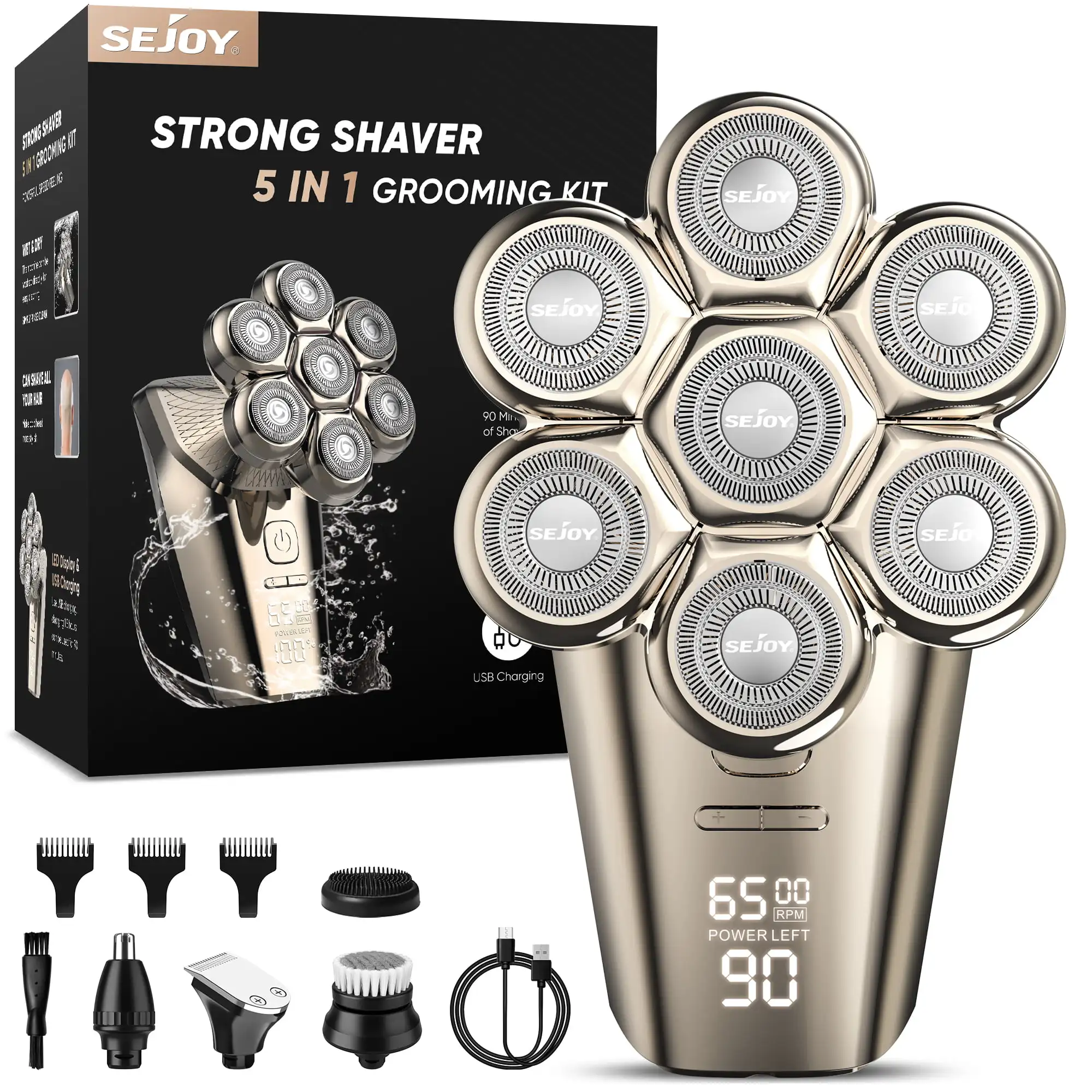 Electric Razor for Men 5 in 1 7 Head Shavers for Bald Men,Electric Shaver Grooming Kit with Nose Hair Trimmer,Rechargeable Cordl