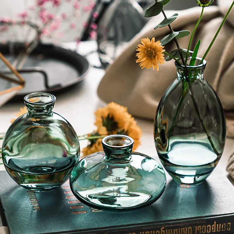 

3Pcs Classic Creative Mini Vase Top Quality Glass Transparent Home Deco Living Room Reagent Bottles Flower Vase Wholesale Blue