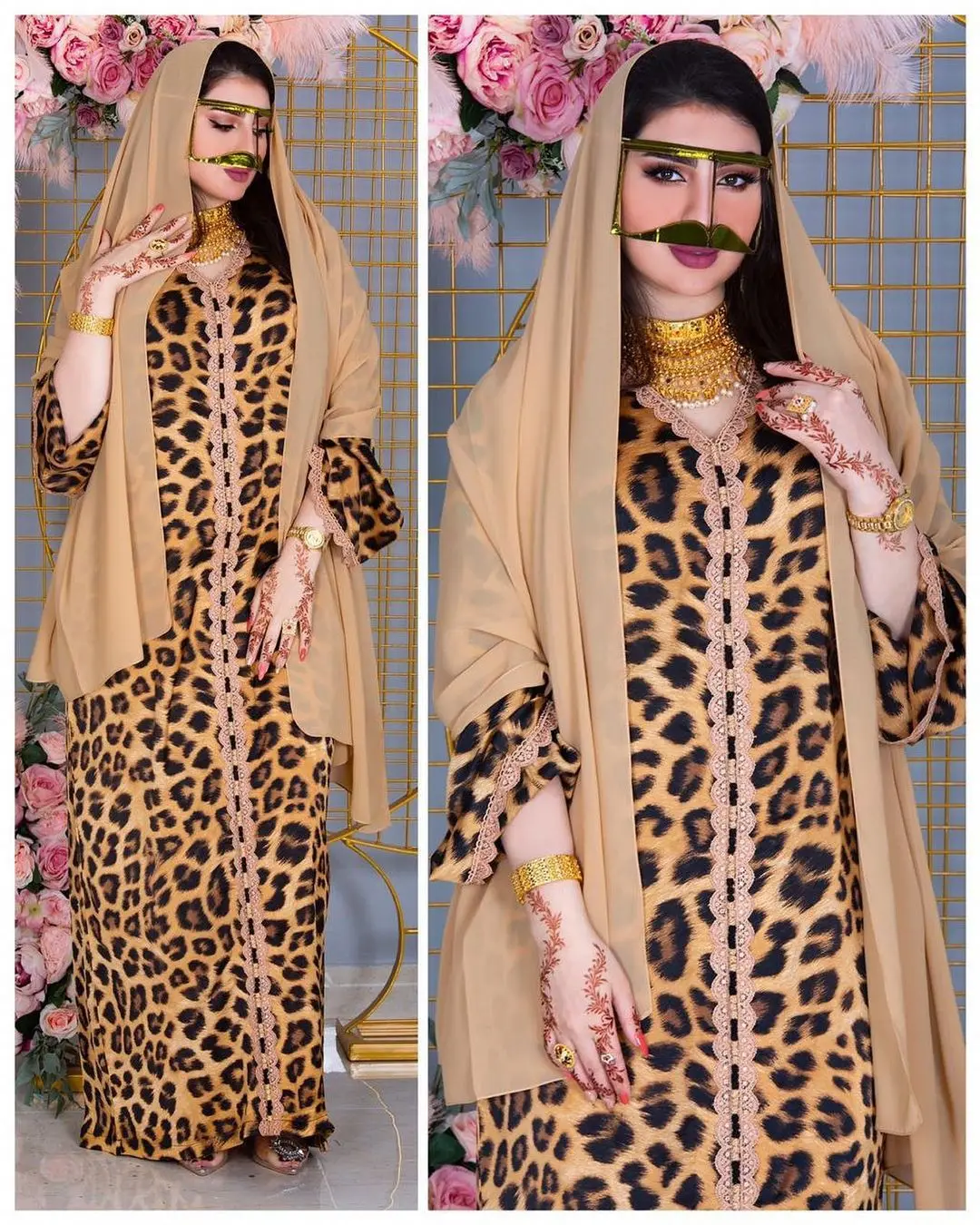 Ramadan Eid Mubarak Jalabiya Leopard Print Maxi Dress Women 2022 Lace Patchwork Loose Arabic Oman Dubai Muslim Islamic Clothing