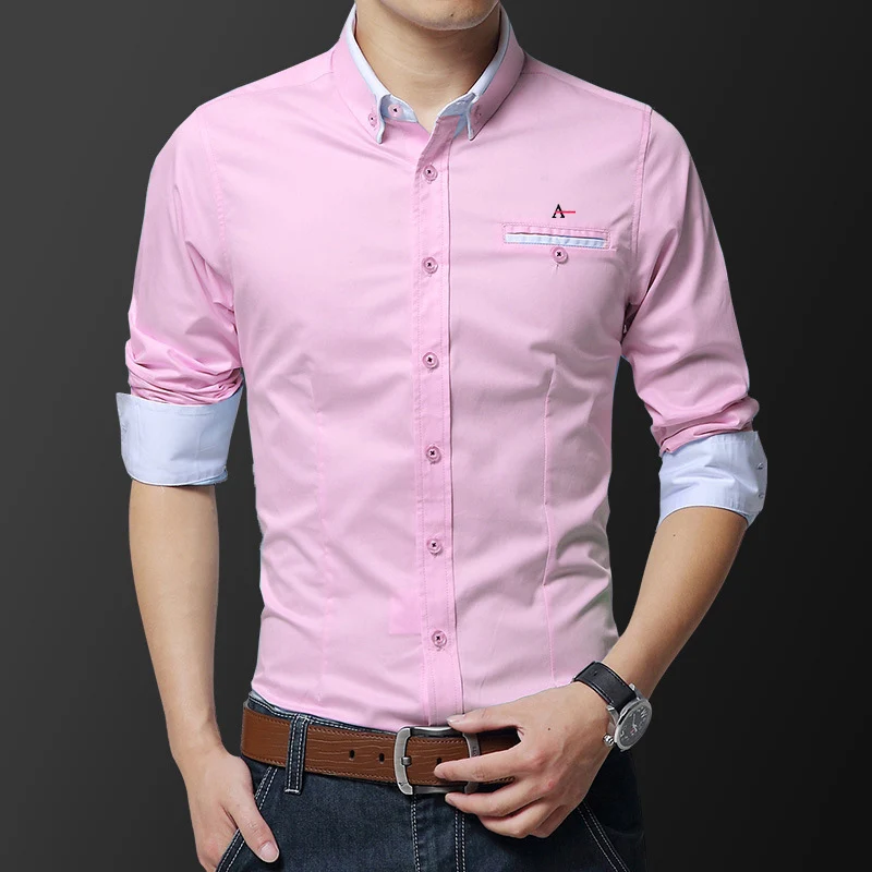 Мужская рубашка в полоску, с длинным рукавом и саржевым принтом от AliExpress RU&CIS NEW