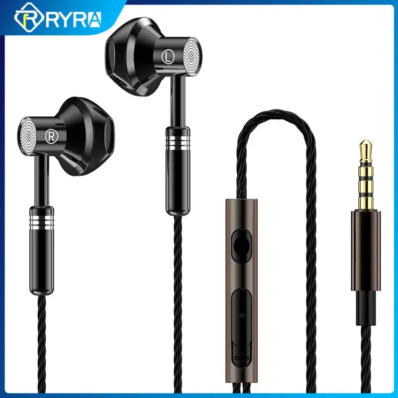 

RYRA New Headphone 3.5mm Noise Isolating Earphone With Microphone Low Bass In-Ear Metal Sports Headset For Mobile Phone Laptop