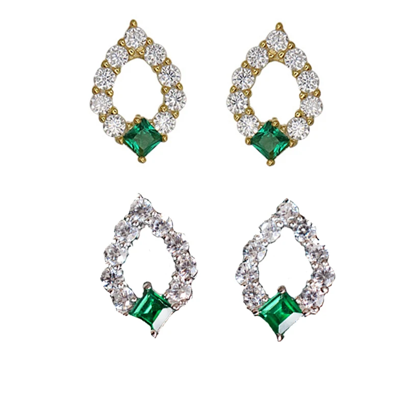 

925 Sterling Silver Green Zircon Stud Earrings For Women Inlaid With Diamonds White Crystal Light Luxury All-match Fine Earrings