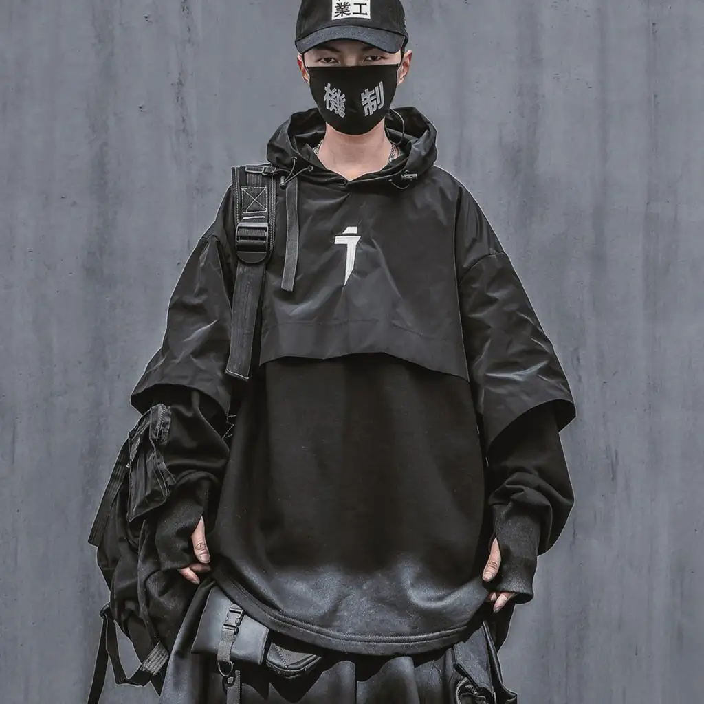 

Мужская Уличная одежда Techwear, толстовка с капюшоном и карманами, 2022, модная толстовка с капюшоном