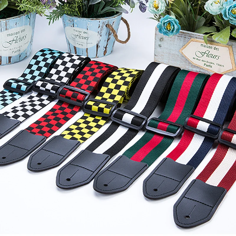

Adjustable Guitar Strap Belt Ukulele Strap Black White Plaid Acoustic Guitar Strap Belt Ukulele Bass Guitar Part Accessories