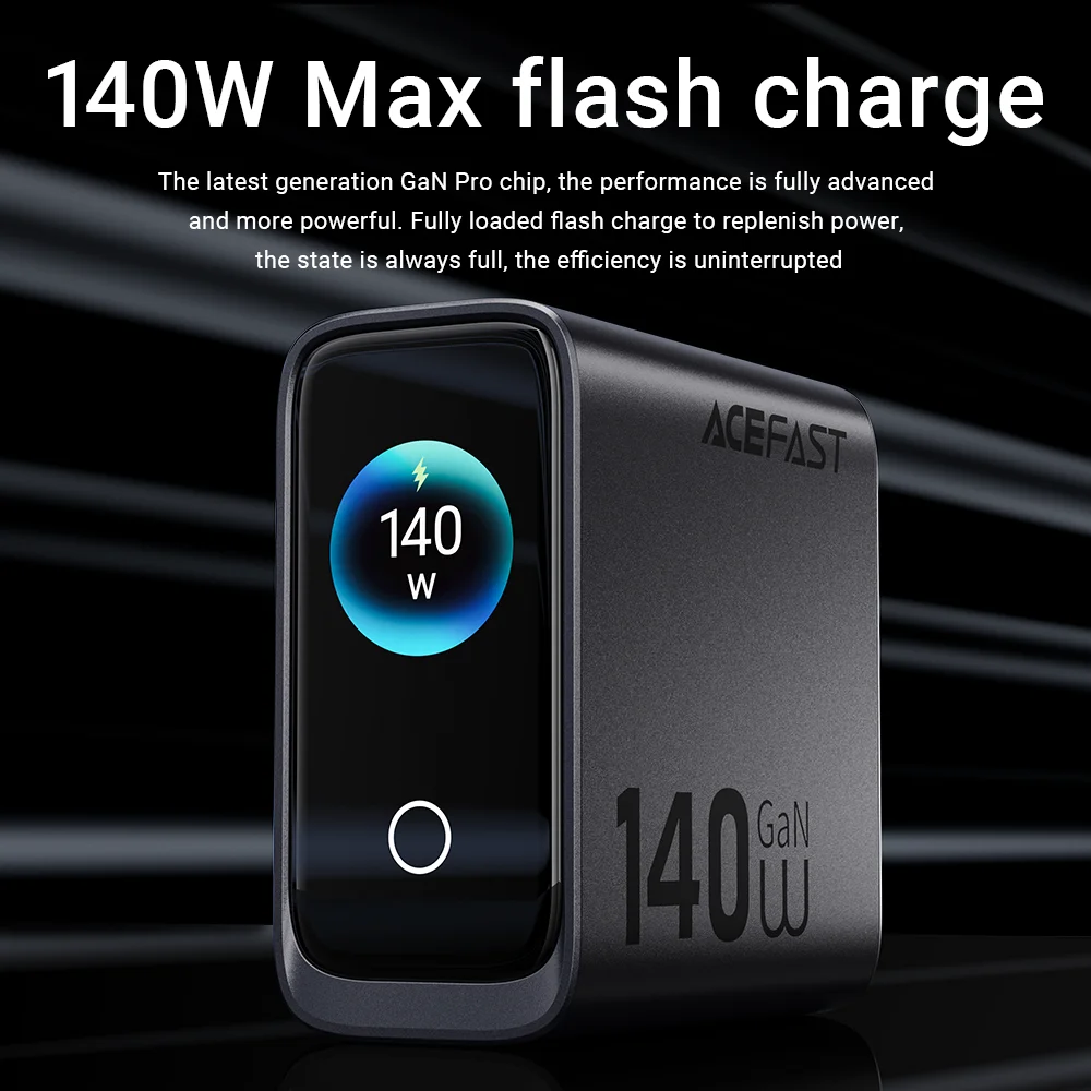 Фото Зарядное устройство ACEFAST US Plug GaN 140W с быстрой зарядкой и LED-дисплеем для iPhone 17/16 Pro Max, USB-C, USB-A, сетевой адаптер для путешествий №2