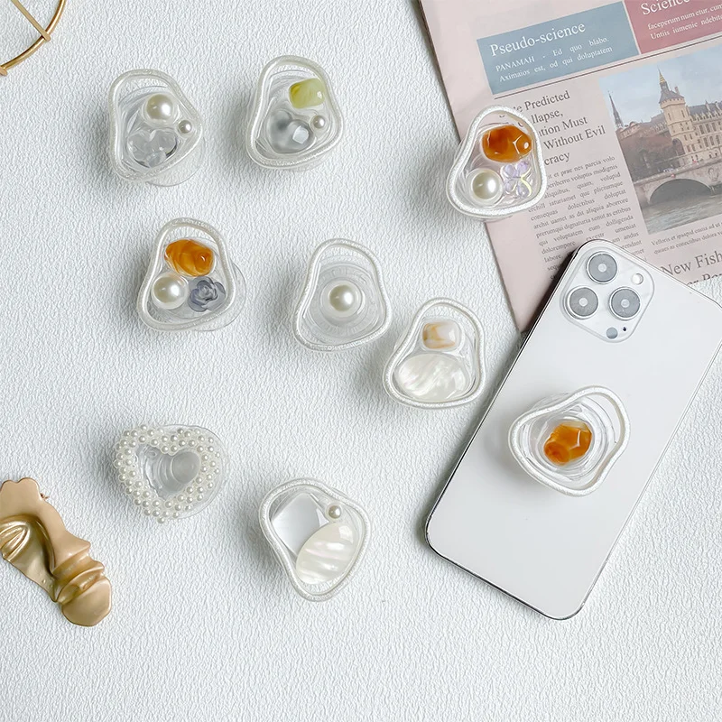 

Korea Natural Stone Pearl Grip Cell Phone Stands Holder Hand Ring Support For iPhone Mobile Mobile Phone Griptok Bracket