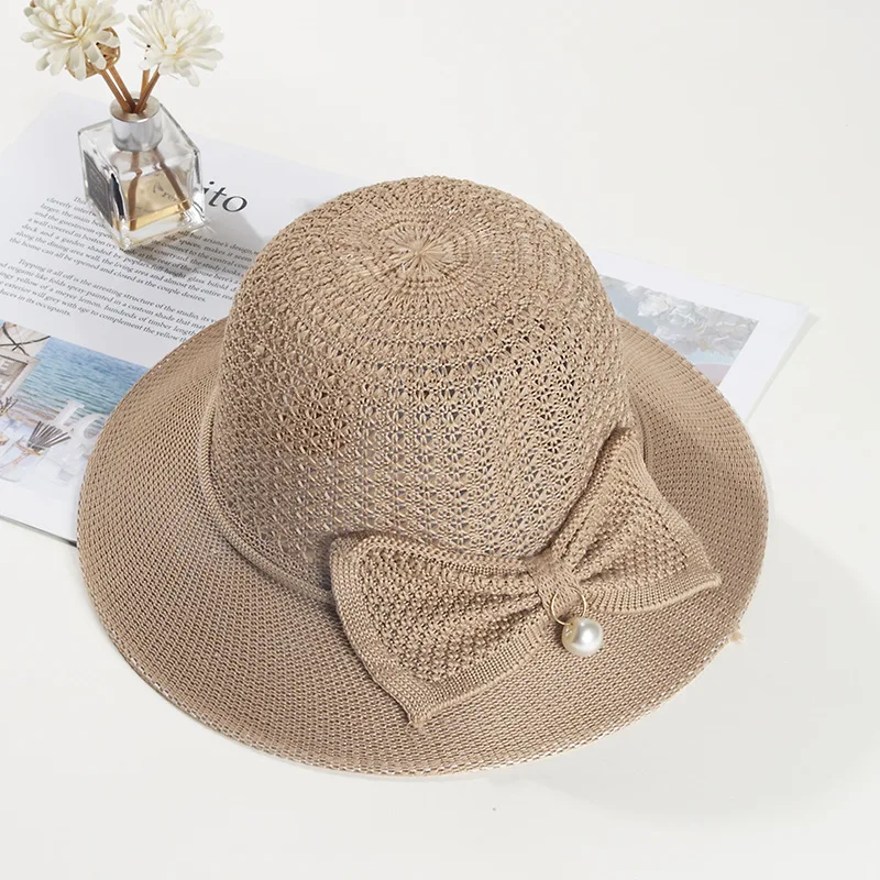 

Women Summer Shade Breathable Sun Hats for Women Foldable Bow Big Brim Straw Hats Outdoor Travel Beach Sunscreen Cap Bucket Cap