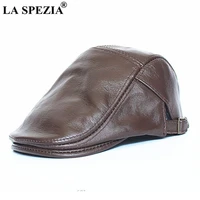 la spezia mens beret genuine leather hats for men cowskin adjustable british vintage high quality solid brown male flat cap