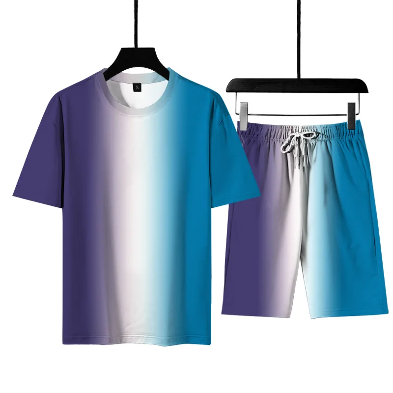 Gradient Color Mens Sets 3D Tracksuit Summer Fashion ClothesMan TShirt Shorts 2Piece Outfit Casual Streetwear Men Oversized Suit